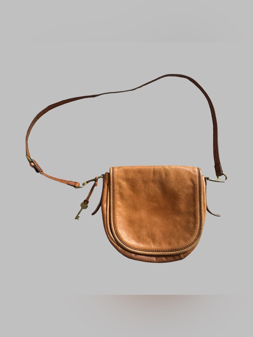 FOSSIL Rumi Leather Crossbody Saddle Bag in Tan
